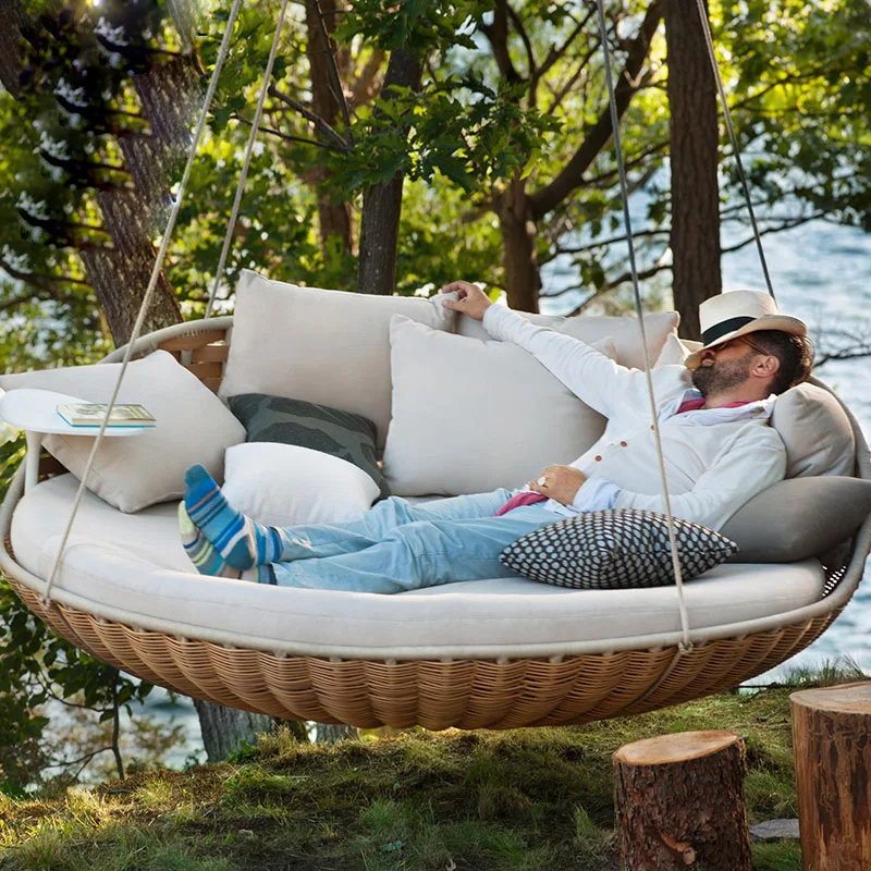 Outdoor Bird's Nest Swing Rattan Round Hanging Chair Garden Double Sofa Round Bed