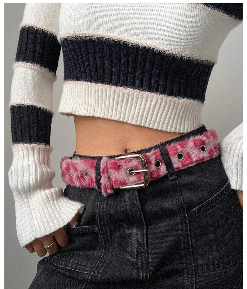 Wildleder-Taillengürtel für Damen im Y2K-Stil, trendiger Taillengürtel in Rosa/Weiß, sexy Jeans-Accessoire, vielseitiger Hip-Hop-Stil, Streetwear – Detail 9