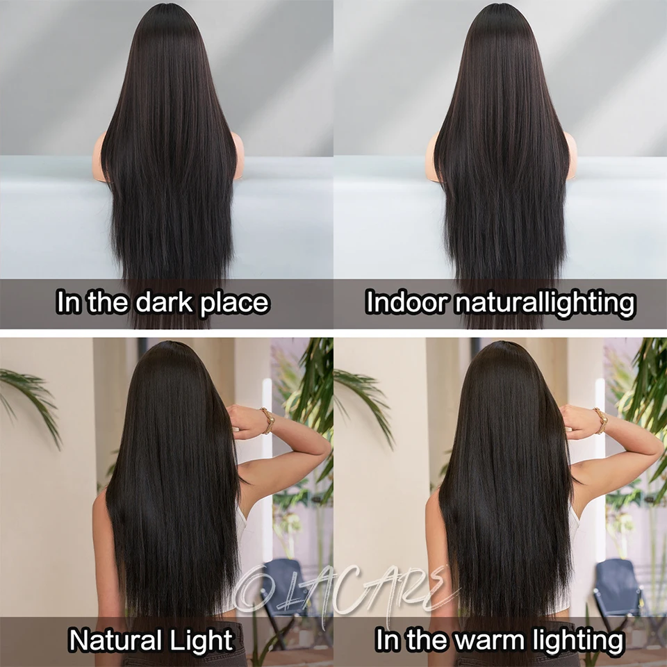 Black Synthetic Long Straight Wig with Bangs for Women