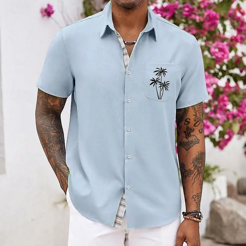 

Palm Tree Men's Vacation Hawaiian Shirt for Vacation Daily Wear Cuffed Short Sleeve Comfortable Soft Top Fashionable and Breatha