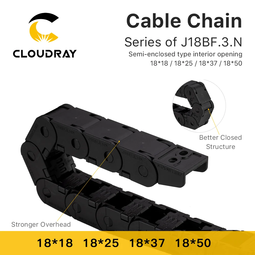 Cloudray 1m Plastic Cable Chain Semi-Enclosed Interior Opening 18x18 18x25 18x37 18x50 Drag Towline Transmission