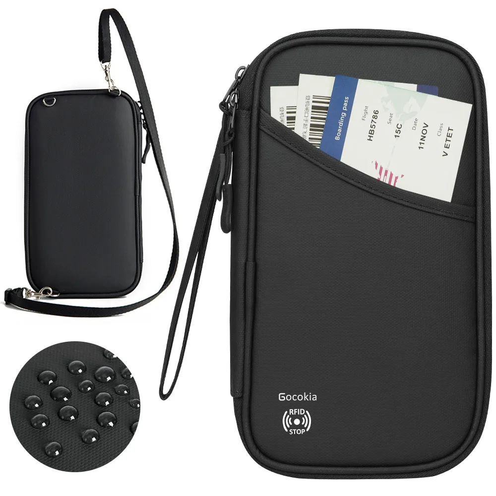Borsa per passaporto da viaggio Porta famiglia per 5 con RFID, porta carte per passaporto portatile leggero con tracolla