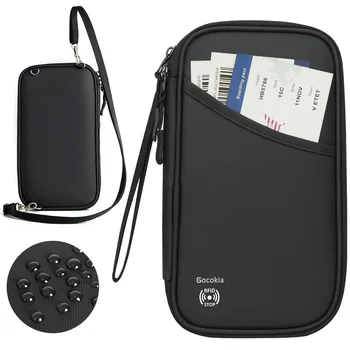 Borsa per passaporto da viaggio Porta famiglia per 5 con RFID, porta carte per passaporto portatile leggero con tracolla
