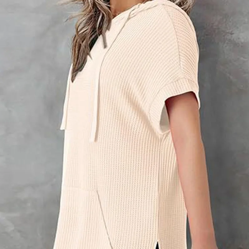 2024 New Summer Oversized Elegant Fashion Women\'s Casual Split Pullover Solid Pockets Lengthen O Neck Short Sleeve Y2K Chic Tops