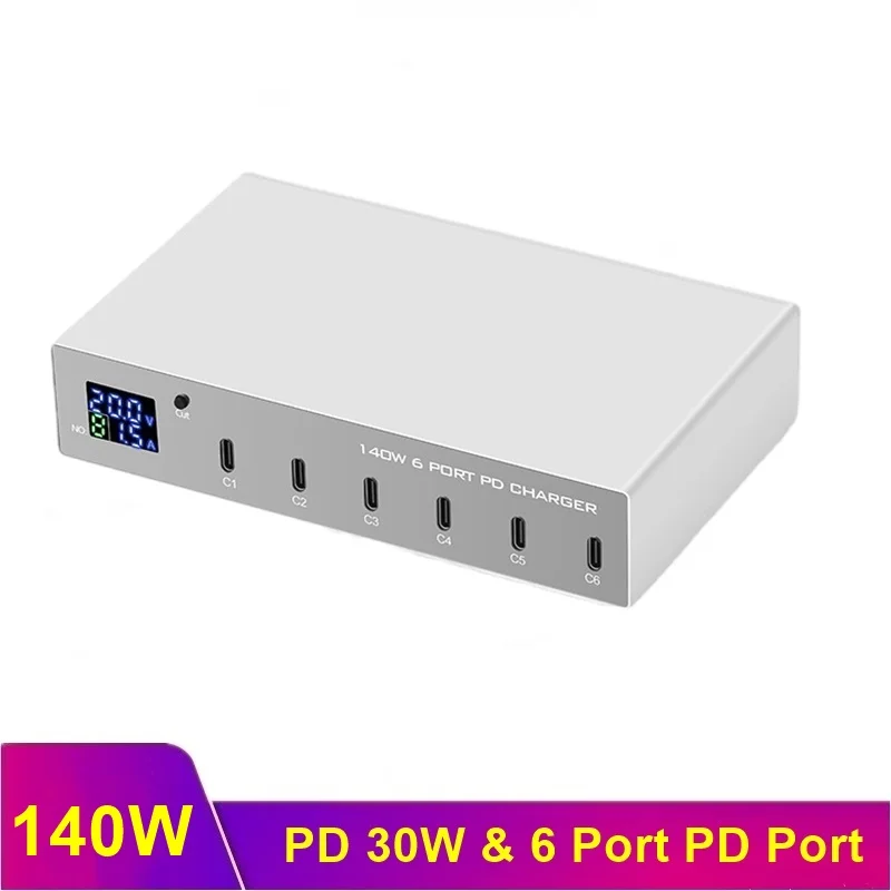 

140W Multi PD Fast Charger 6 Port USB C 30W Smart LCD Tablet Charger For IPhone 14 13 12 11 XS Samsung Xiaomi Ipad Carregador