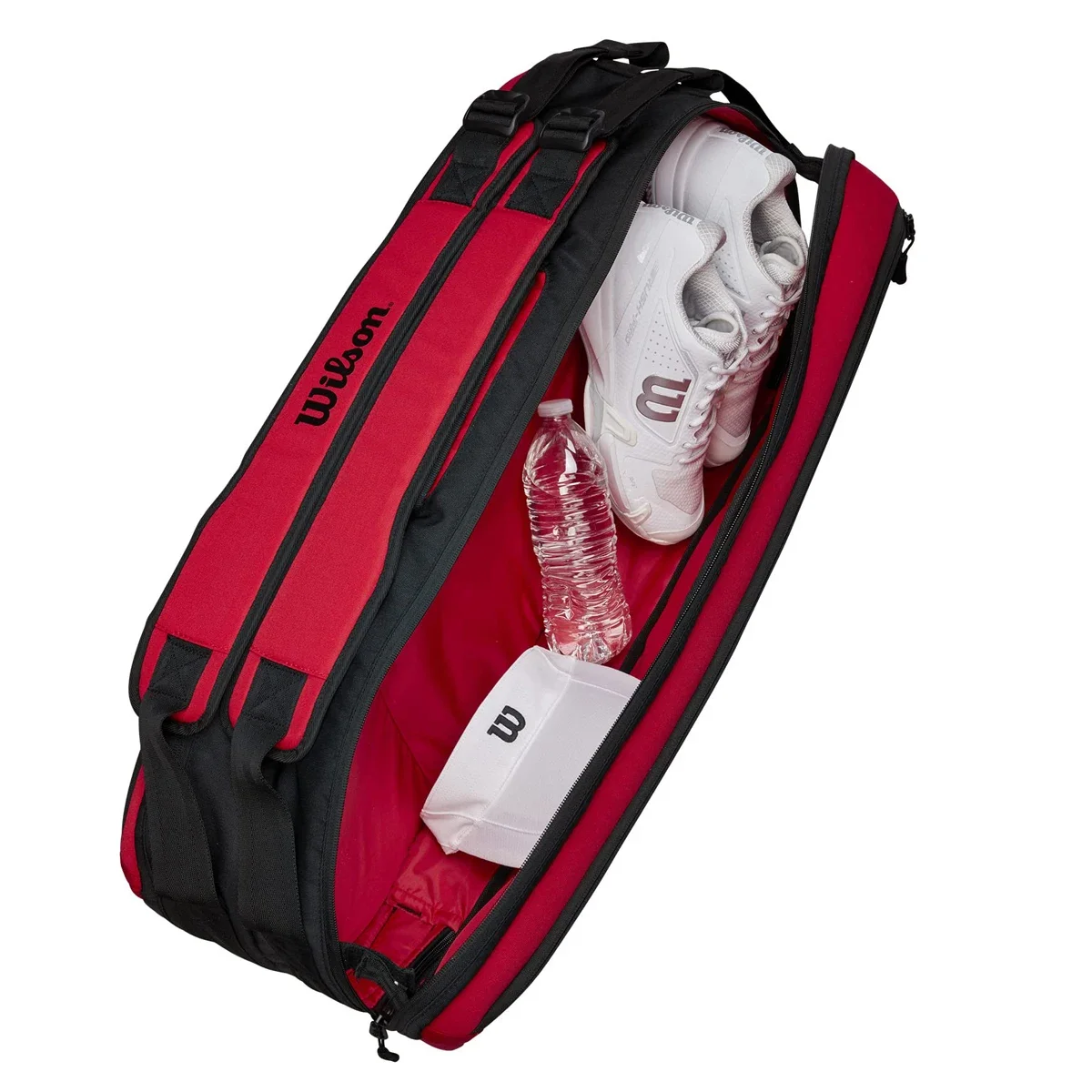 Wilson Embossed Logo Clash V2 Super Tour Tennis Bag For 6 Rackets PET Shell Racquet Backpack with Thermoguard Compartment Red