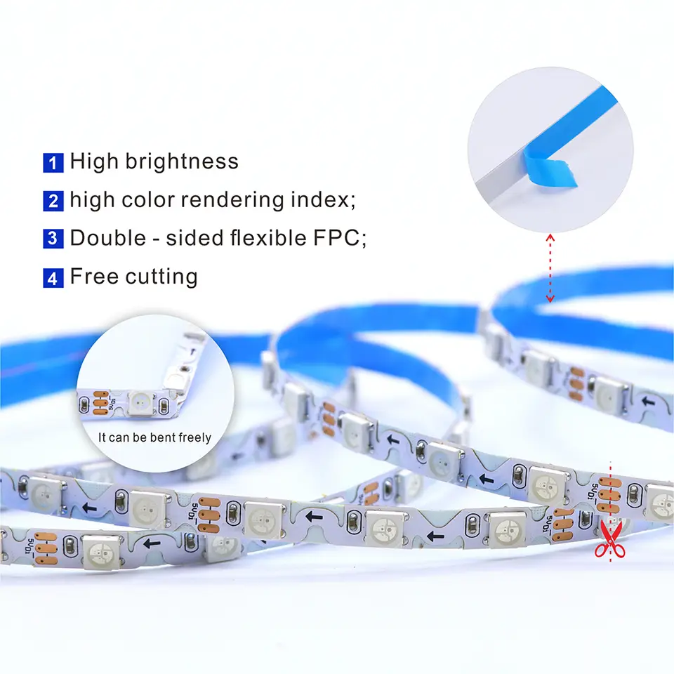 5V 12V WS2812 WS2815 S Shape Foldable Led Strip Light Addressable for DIY 60leds 6mm PCB I Dream Color 5050 RGB Pixels LEDLight image 5