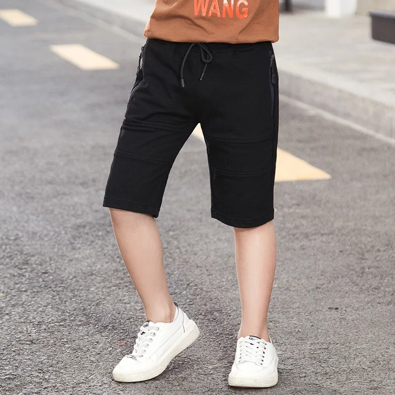 Kids Summer Knitted Shorts Student Children Zipper Pocket Sport Casual Short Pants For Teen Boys 3-14 Years Old