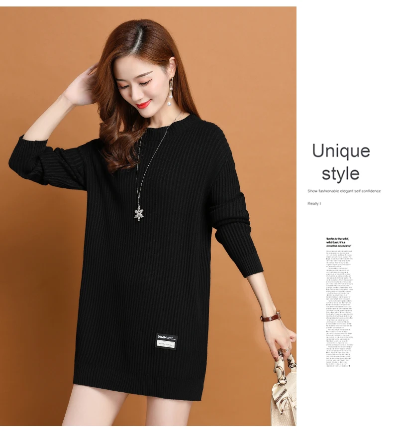 Neue Mittlere Länge Langarm Rundhals Frauen Pullover Neue Pullover Herbst Winter Tops Weibliche Pull Pullover Espero – Detail 27