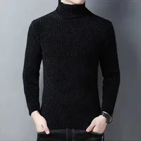 Trend Fashion Autumn Winter Sweaters Men Solid Turtleneck Mink Cashmere Thicken Smart Casual Long Sleeve Pullovers Knitted Tops 1