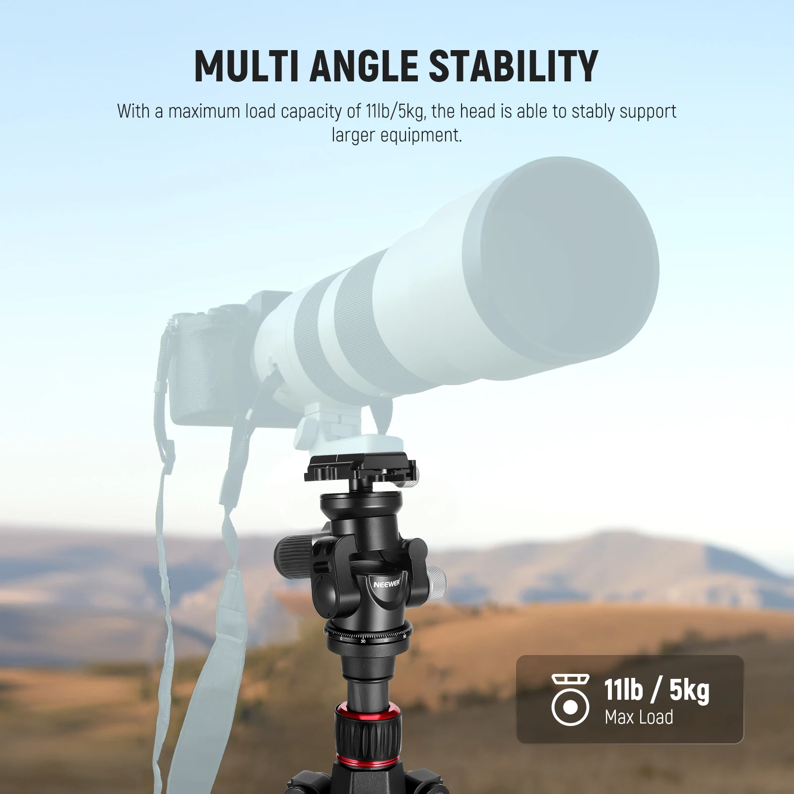 2-Way Geared Tripod Head with Millimeter Micro Adjustment 360° Panoramic Arca Q