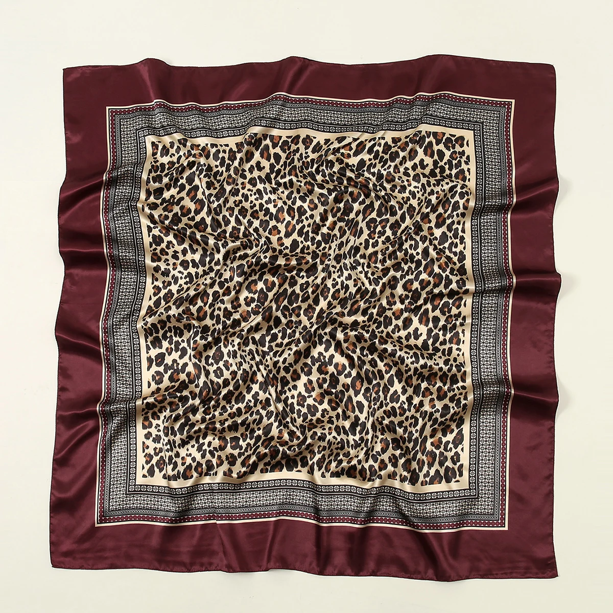 90cm Leopard Print Square Scarf Satin Silk Headband Muslim Woman Hijab Lady Fashion Hairwrap Rock Style Headscarf Islim Turban 5