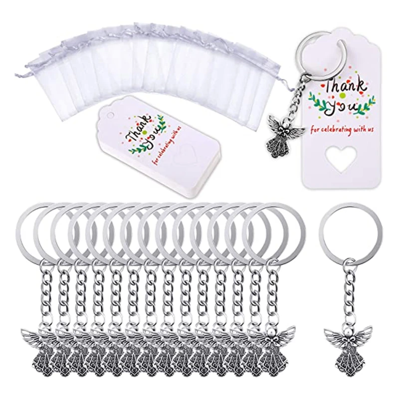 

30Pieces Angel Keychain Favor Angel Pendant Keychain Christening Gift Keyring with Thank You Kraft Pendant Bag for Kids