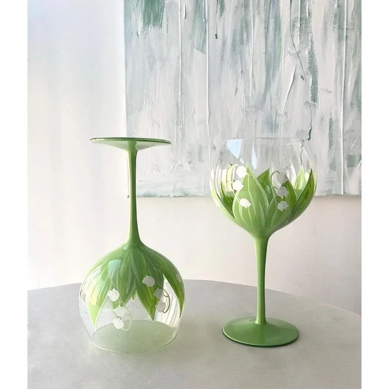 Orchid Goblet Glass Cup Wine Glass Vintage Cocktail Champagne Flower Tea Cup Handmade Water