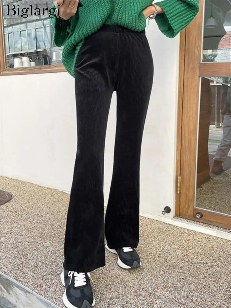 

Autumn Winter Plush Long Flared Pant Women Casual Modis Elastic High Waist Ladies Bell-bottom Trousers Korean Loose Woman Pants