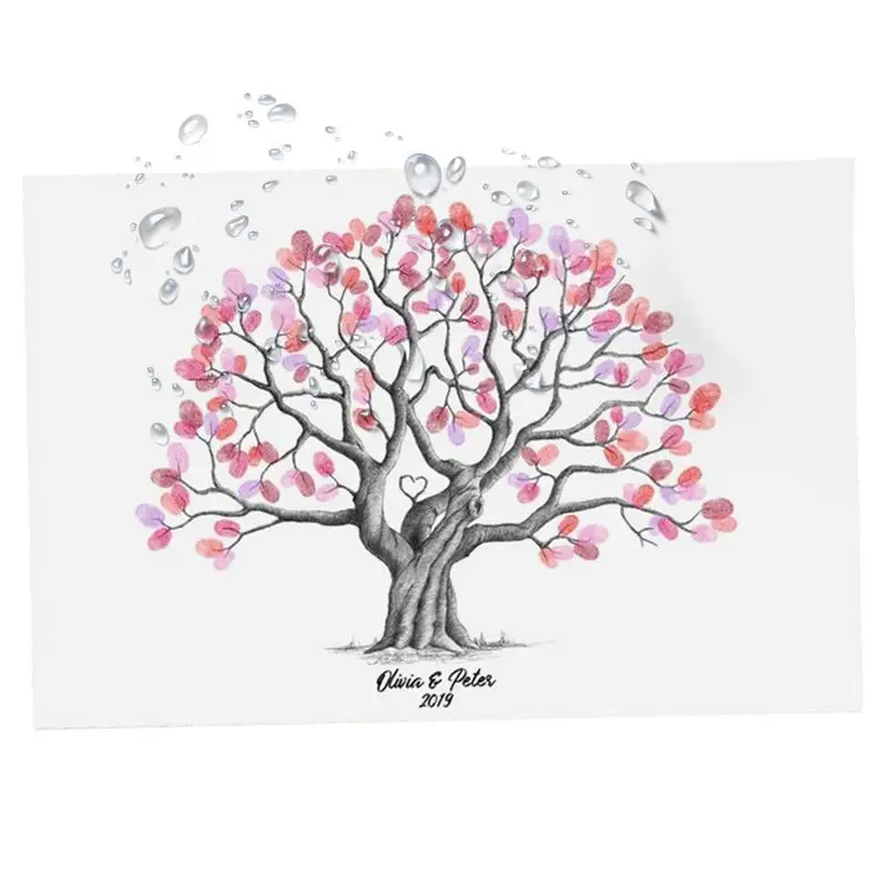 Wedding Guest Book DIY Tree Painting DIY Tree Painting Souvenir Wedding Guest Book Alternative Tree Graduation Guest Book Fingerprint Tree Canvas Waterproof Creative DIY Sign-In