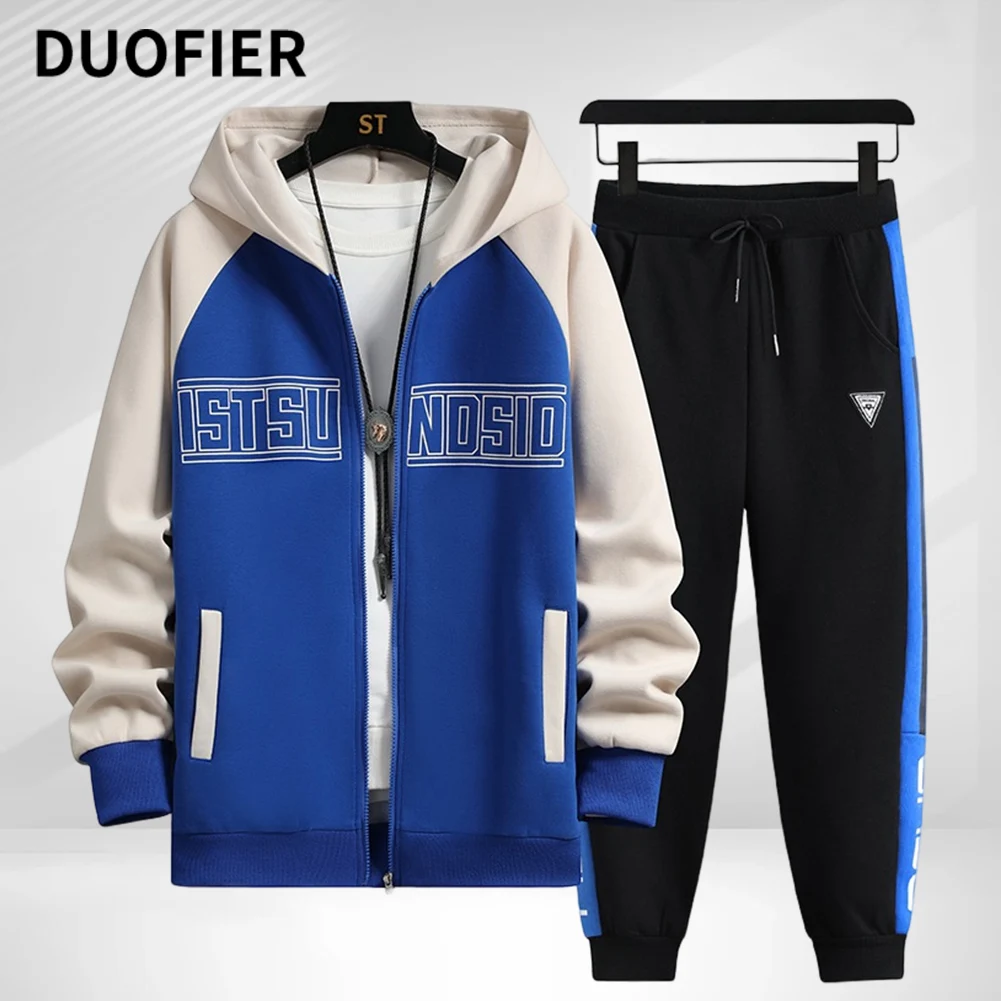 

Autumn Mens Causal Tracksuit 2 Piece Set Patchwork Hooded Sweatshirt + Shrink Trouser Spring Fashion Harajuku Style Men Clothing
