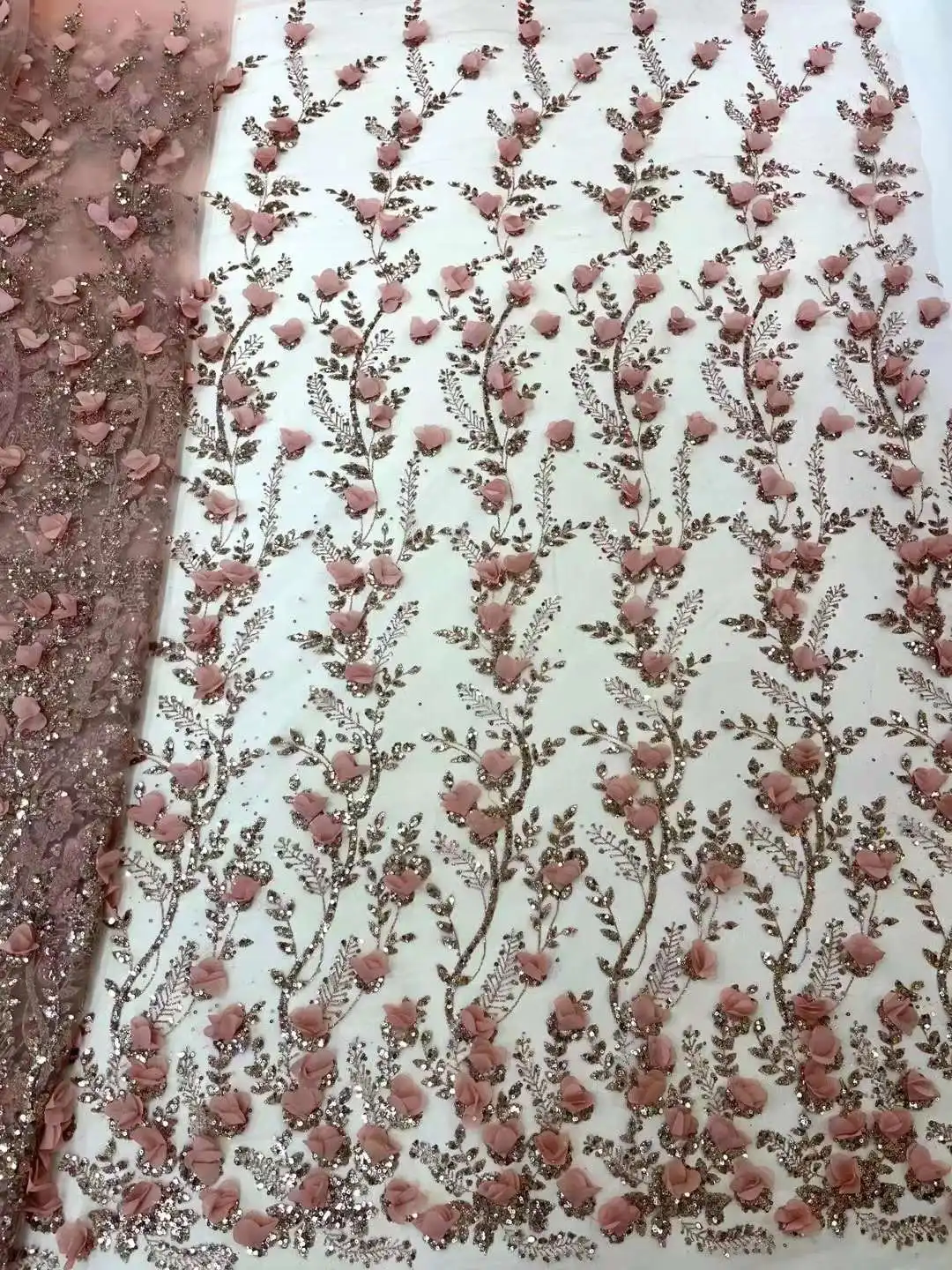 

Beautiful 3D embroidery Glued glitter fabric French Tulle yarn lace African Nigeria Lace Fabric For Wedding Dress party dresses