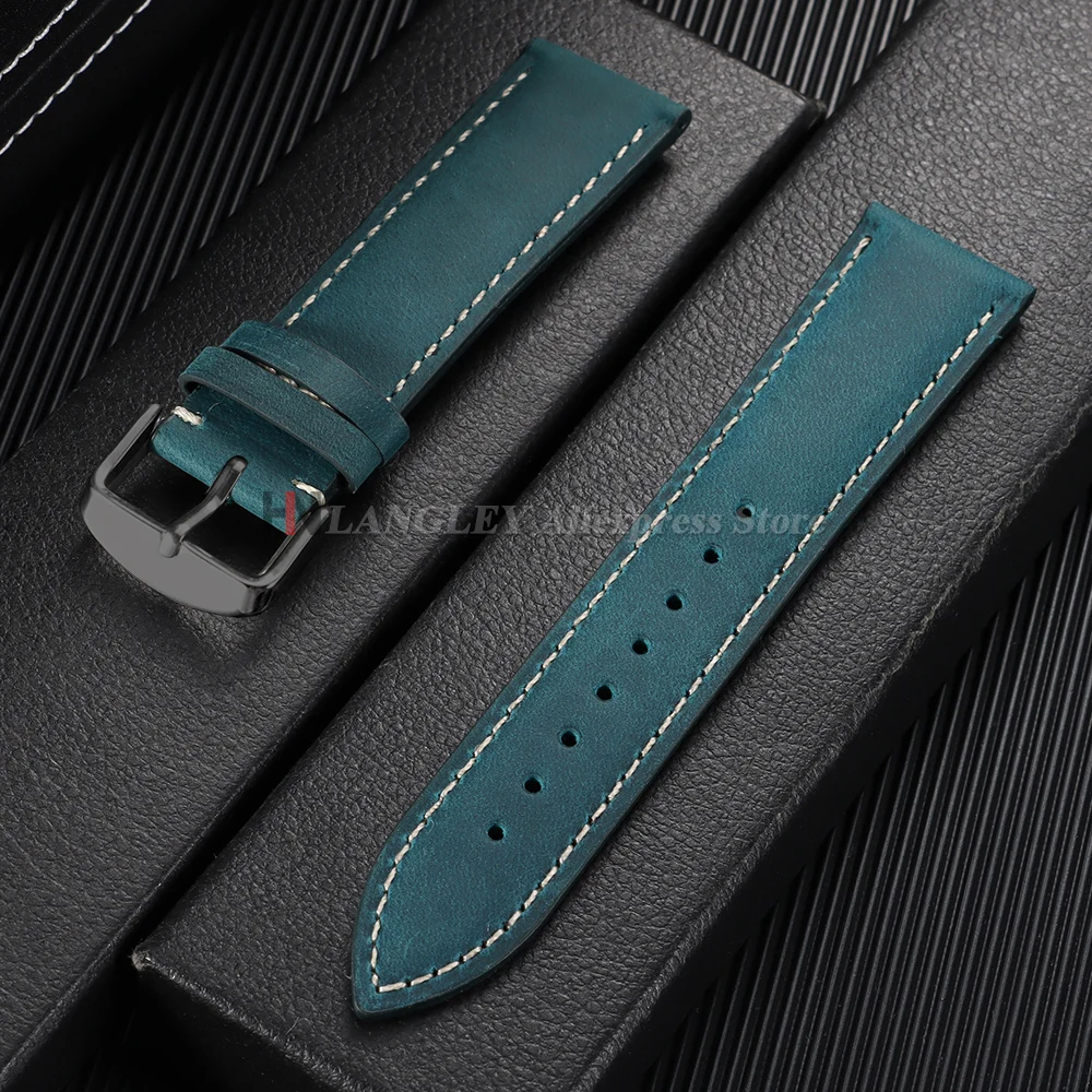 Vintage Dark Brown Cowhide Leather Watch Strap with Pins and Buckle - 20mm/22mm