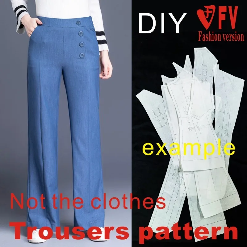Wide leg pants pattern female high waist stretch fabric female loose and thin long pants sewing drawing BCK-45