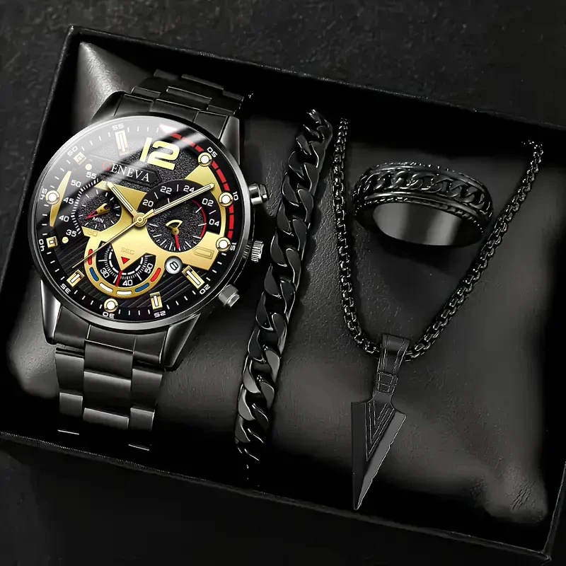 4 قطع أزياء الرجال الفاخرة ساعة كوارتز Spearhead ق...