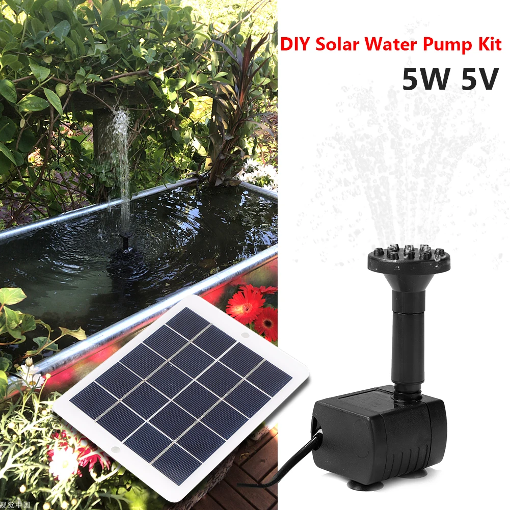 태양광 패널 워터 펌프 키트, 정원 수영장 분수, DIY 분수 펌프, 9 노즐, 5W, 5V