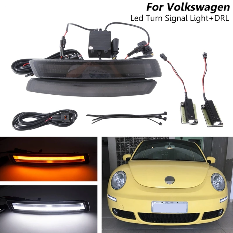 

Smoked LED Turn Signal DRL Daytime Running Light With Amber Turn Signal Lights For VW Beetle 2006-2010 Car Parts Supplies