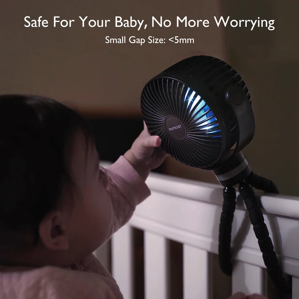 Momcozy draagbare kinderwagenventilator, 8000 mAh accu, 27 uur gebruik
