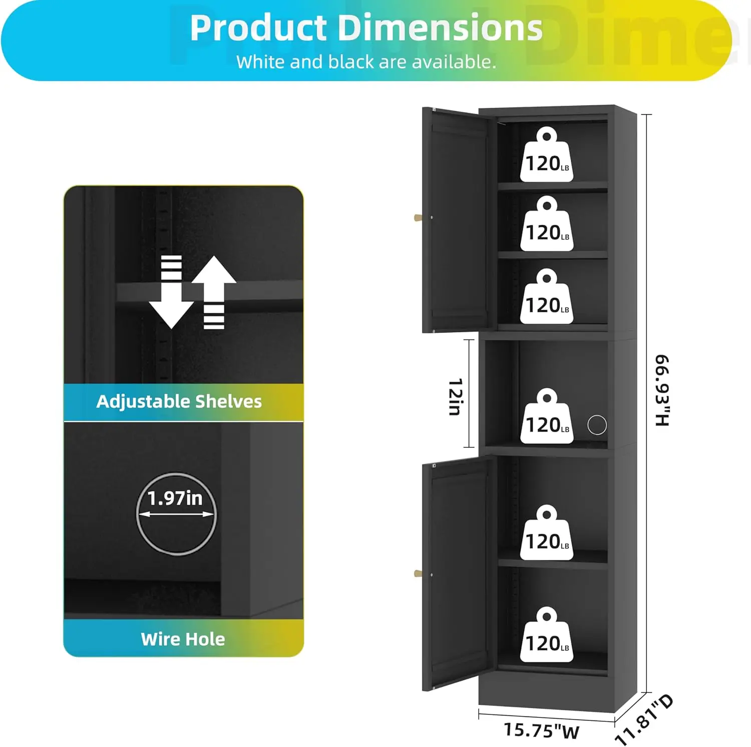 Tall Narrow Storage Cabinet - 67" Slim Bathroom Organizer with 3 Adjustable Shelves, 2 Doors (Left/Right Opening),Metal Floor