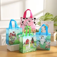 StoBag 4pcs Cartoon Non-woven Gift Tote Bags Kids Child Fabric Candy Package Waterproof Storage Reusable Pouch Birthday Party 2