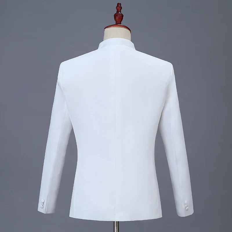 Suit Jacket Pants Two Pcs Set Men's Casual Personalized Printing Stand Up Collar Chinese Tunic Blazers mens suit