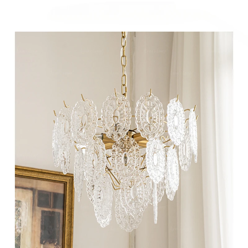 

French vintage glass all copper chandelier, luxurious living room light, bedroom chandelier