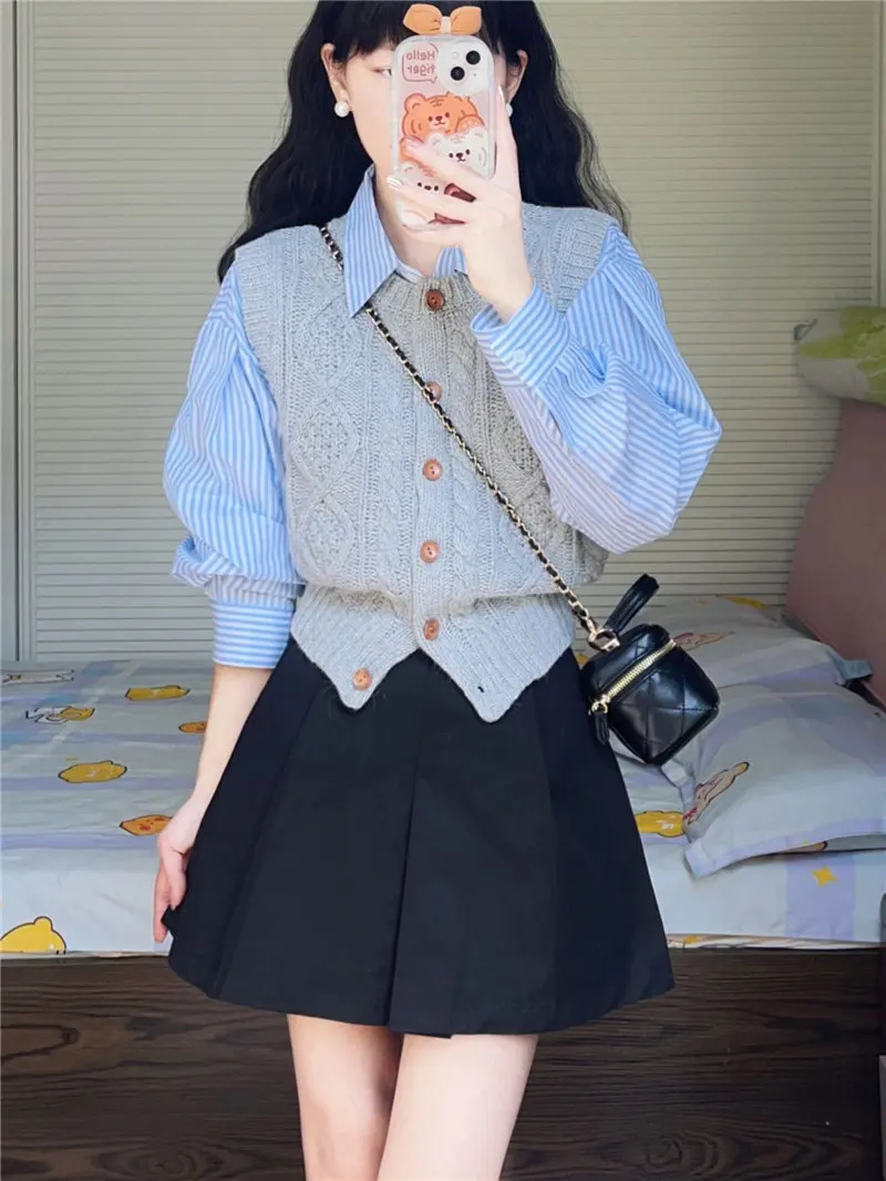 

Women Spring Blouse Sweater Vest 2 Piece Suit Femme Vestido Sell Separately Crop Top Festival Outfit Acrylic COTTON