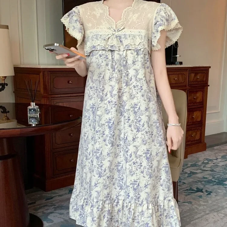 2024 الصيف المرأة ثوب النوم الدانتيل قصيرة الأكمام...