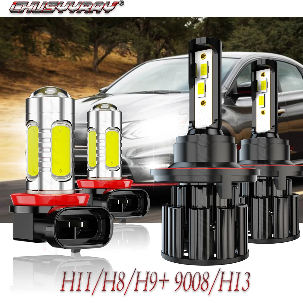 

CHUSYYRAY Compatible For 2004-2012 Sentra Combo 6000K LED 9008 Headlights Hi/Lo H11Fog Light Bulbs Kit Car accsesories luzes