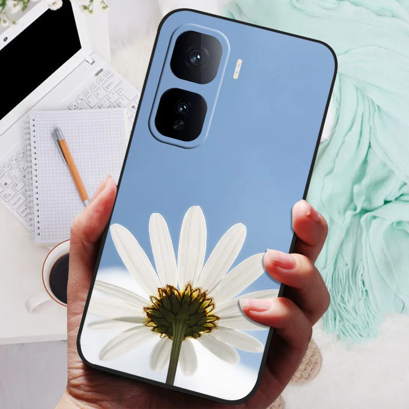 Black Floral Silicone Soft Phone Case - Protective Bumper Cover