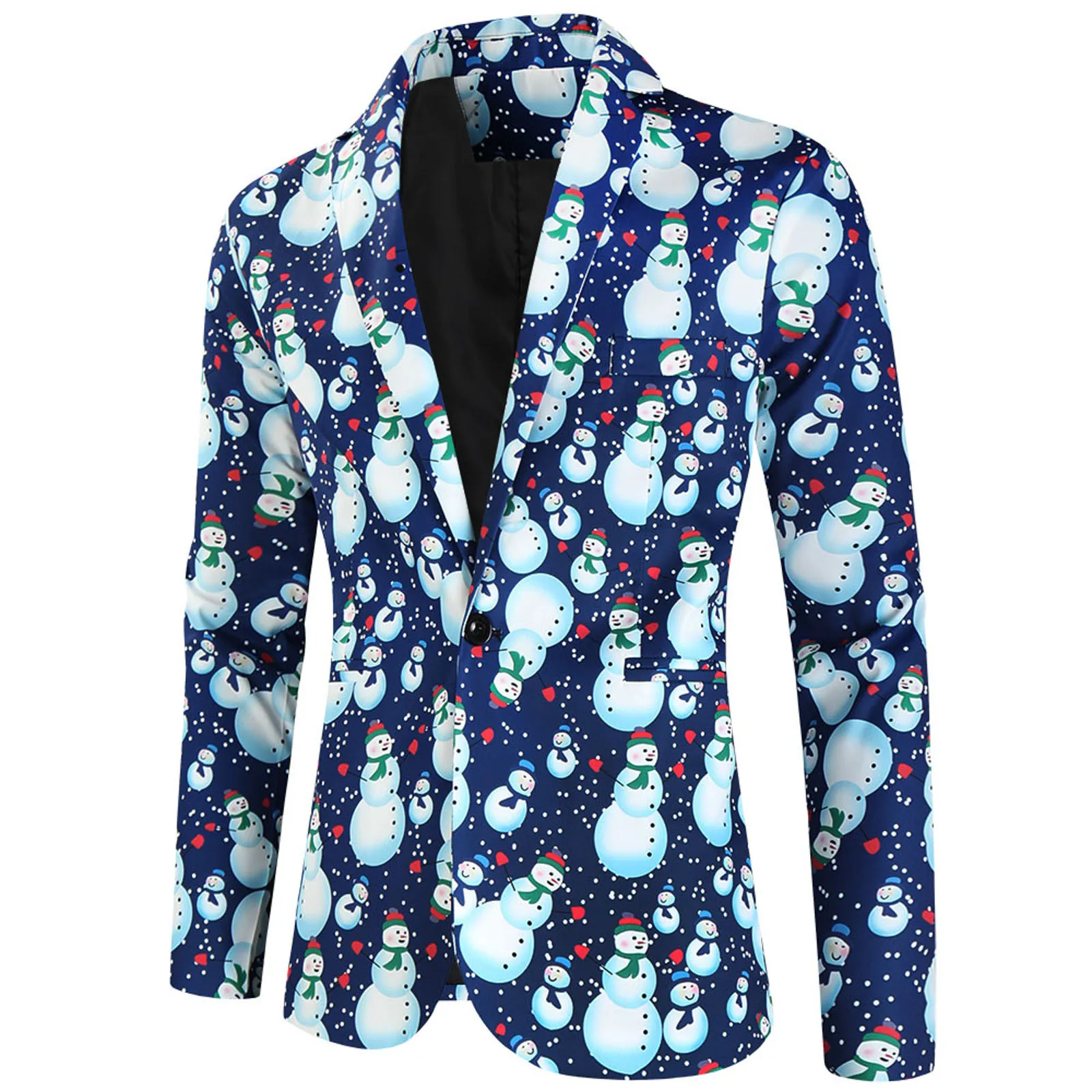 Mens Fashion Leisure Christmas Printed Pocket Buttons Sleeveless V Neck Jacket Suit Jacket Mens Tuxedo Suits