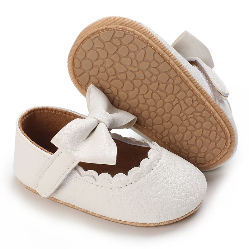 Vintage Cute Bowknot Solid Color Mary Jane Shoes For Baby Girls Comfortable Lightweight Non Slip Dress Shoes For Indoor Outdoor