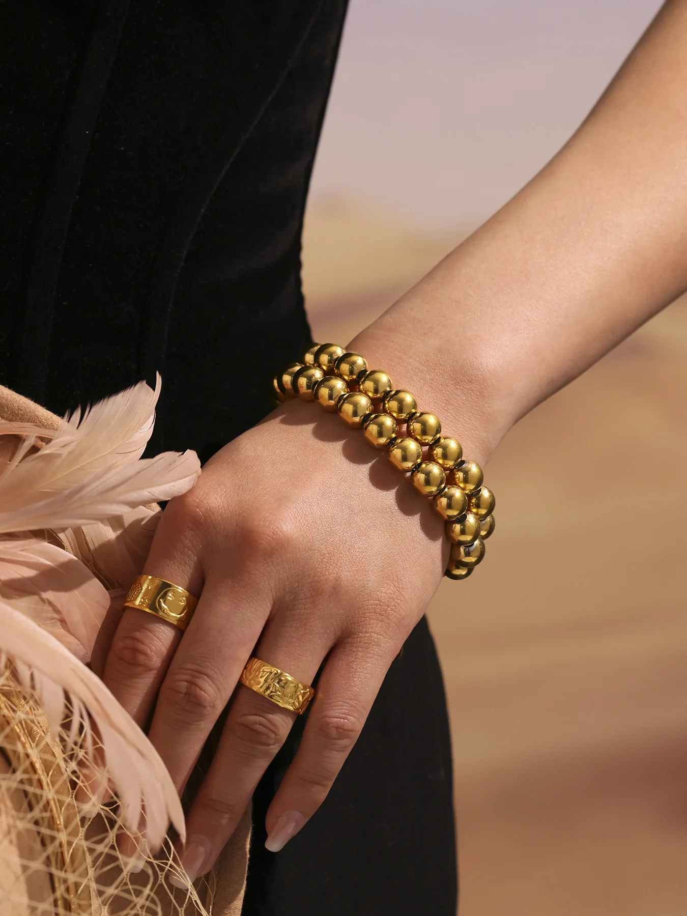 Hohl Perlen Kette Hohe Qualität 316 Edelstahl Armband frauen Gold Farbe Silber 18 Karat Luxus Armband Weibliche männer armreif – Detail 3