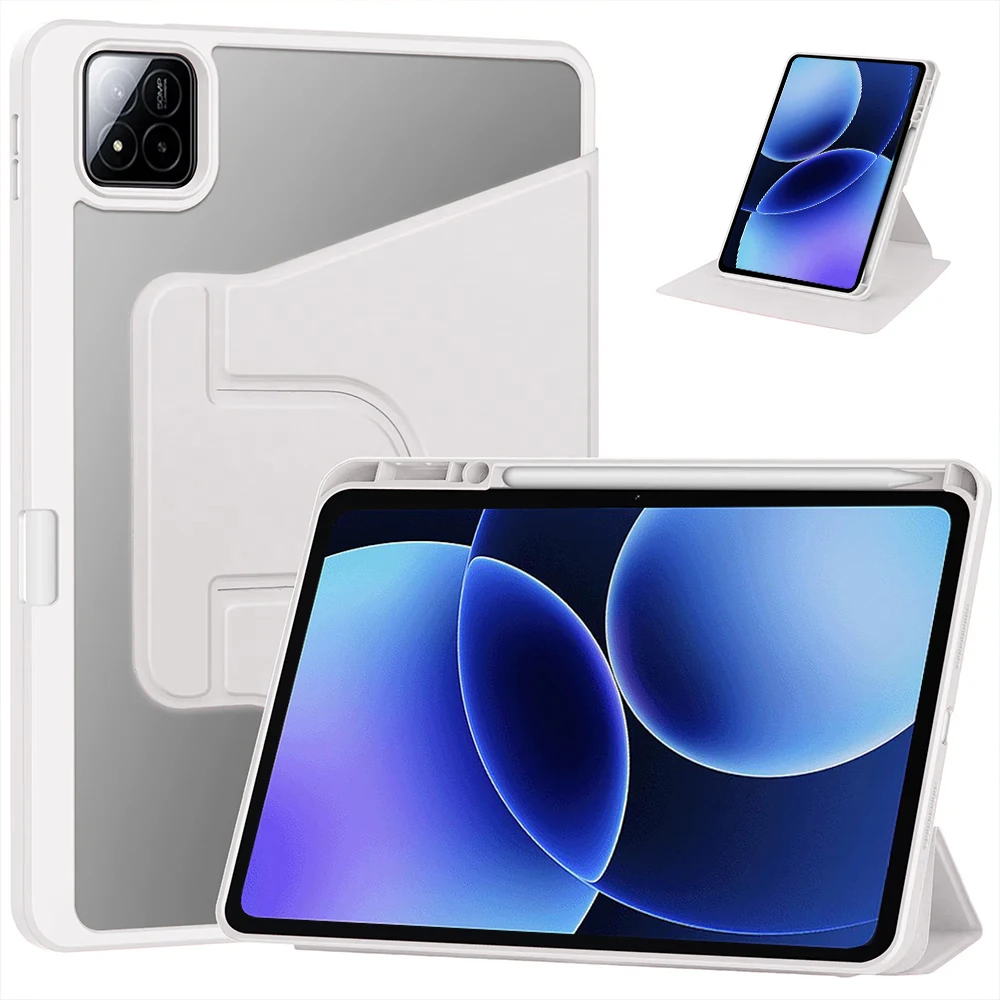 Transparent Acrylic Rotating Tablet Case with Pen Slot - Shockproof & Anti-Scratch Cover