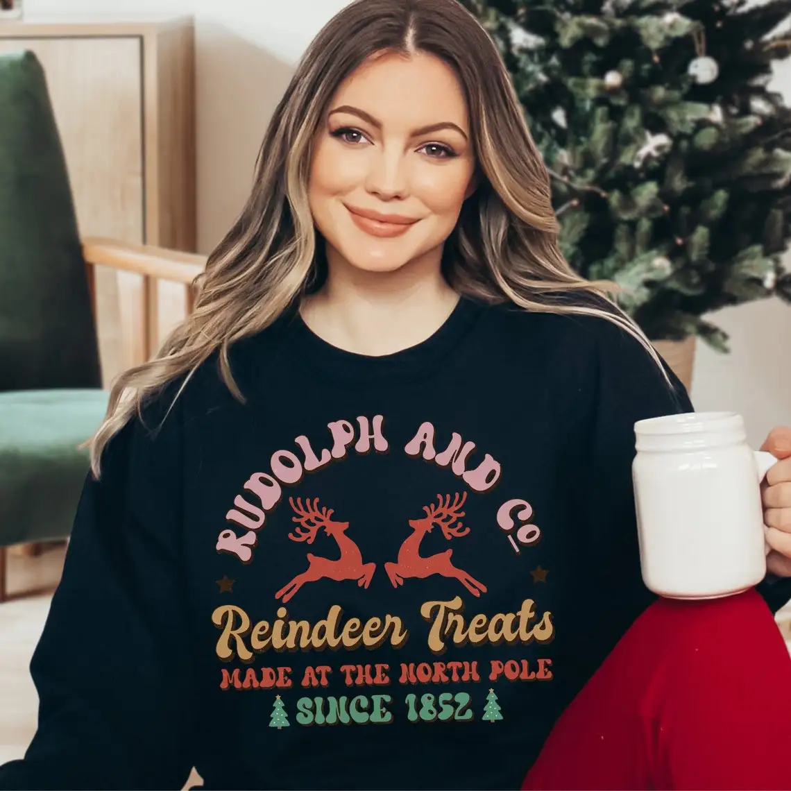

Цветной Свитшот Rudolph and Co с оленями, Забавный Женский пуловер с длинным рукавом на Рождество