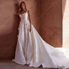 2024 Satin Wedding Dresses For Women 3D Flowers Sleeveless A-Line Bridal Gowns Simple Court Train Vestidos De Novias Customized 2