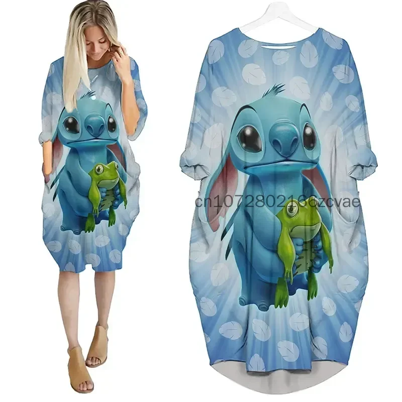 

Новинка 2024, женское платье с карманами «летучая мышь» Disney, модное уличное платье большого размера с 3D принтом, ночная рубашка с длинным рукавом