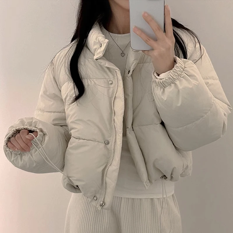 면 패딩 의류 여성면 패딩 의류 겨울 한국 시리즈 달콤한 나이를 줄이는 스탠드 칼라 느슨한 올 매치 작은 짧은 코트 겉옷 패션