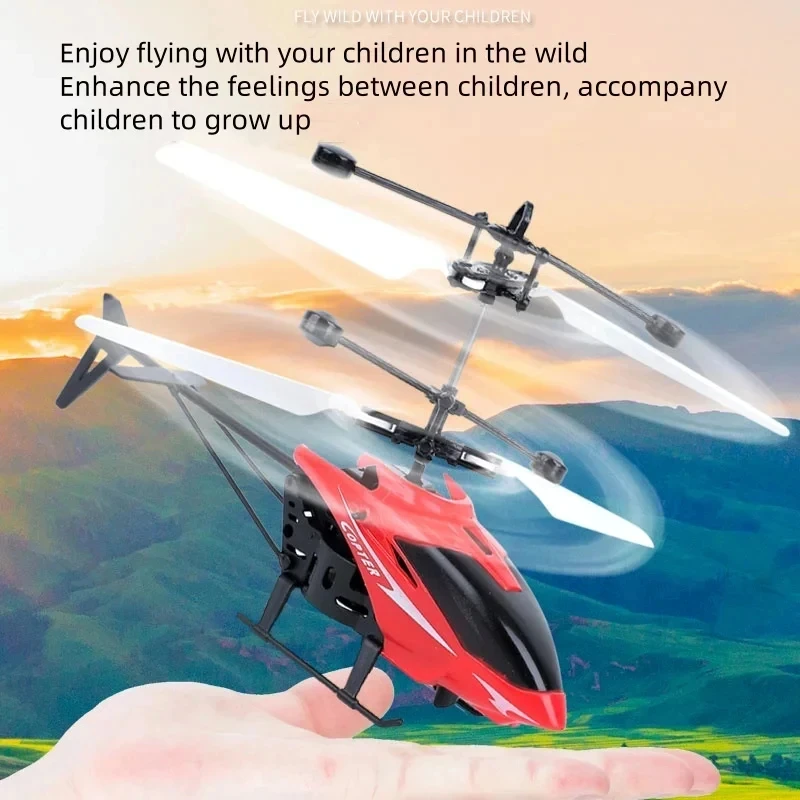 Mini drone hélicoptère télécommandé rechargeable pour enfant avec lumières LED en action