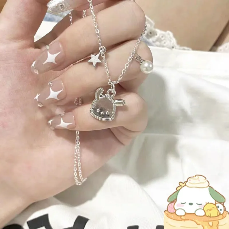 Kawaii Sanrio Pochacco Necklace Cinnamoroll Animes Cute Jewelry Accessories  Minimalist Necklace Cartoon Women Jewelry Girl Gifts