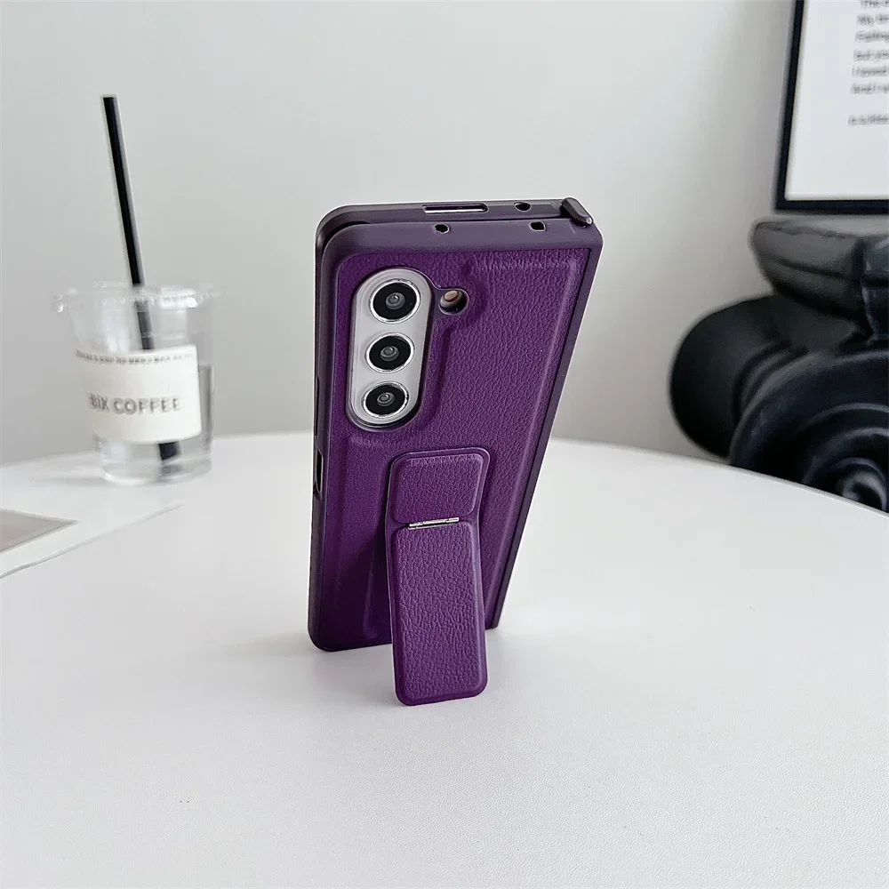 PU Leather Cover with Invisible Bracket - Premium Hard Plastic Phone Case