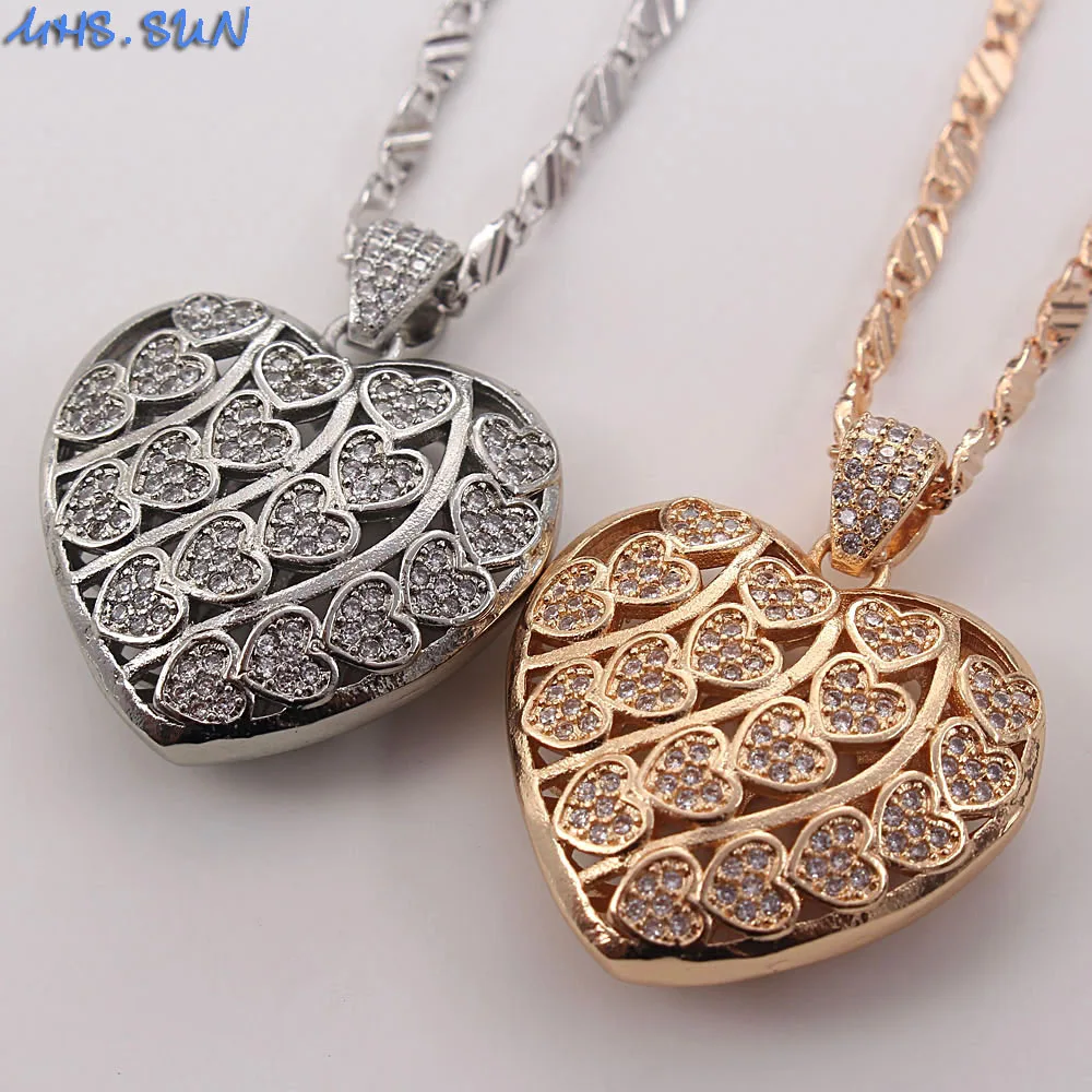 

SUNSLL Hollow Heart Pendant Link Chain Copper Necklace Jewelry Mosaic White CZ Zircon For Women Girls Men Boys Gift 1PC