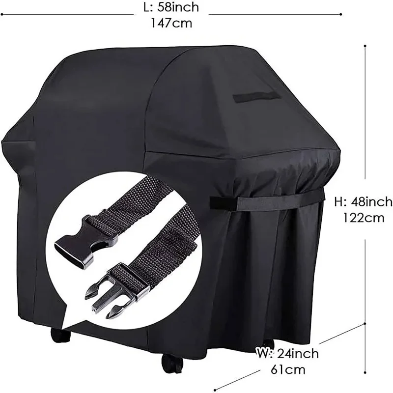BBQ Grill Cover 600D Oxford Fabric Durable Barbecue BBQ Cover Heavy Duty Waterproof Dust-proof Grill for Outdoor Garden