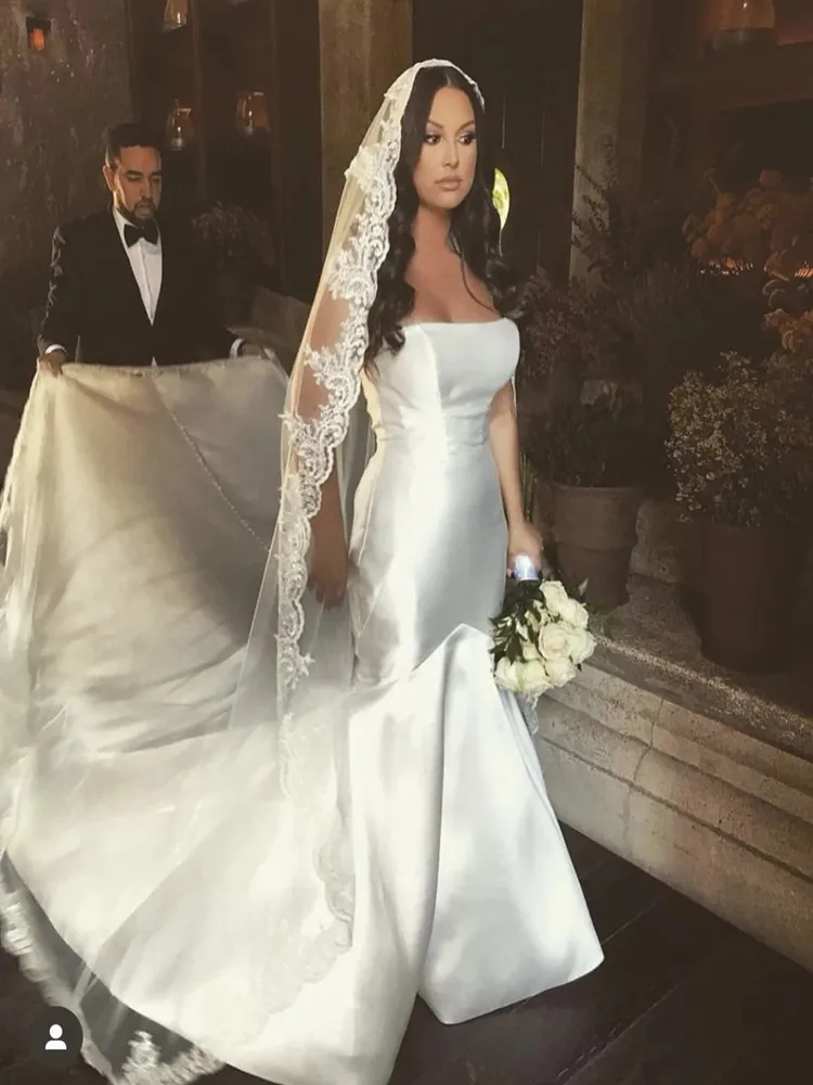 1 Tier White Ivory Wedding Veil With Comb Full Lace Edge Mantilla Elegant Bridal Veil
